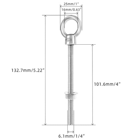 Beefy Heavy Duty Quarter Inch By Four Inch Eye Bolt Set In 304 Stainless Steel With Nuts And Washers 5 Pack Threaded Ring Eye Bolts