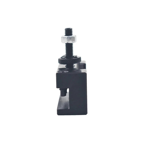 Side view of Quick Change Turning And Facing Lathe Tool Post Holder 250001 For Steel, holds 1/2 inch bits, sealed design