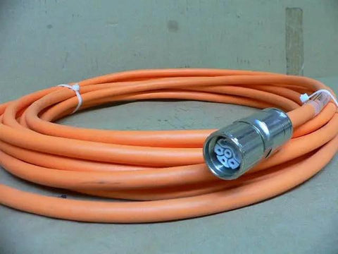 Single RKL0019 servo motor cable for industrial drives, coiled shielded high-flex power and encoder cord with connector
