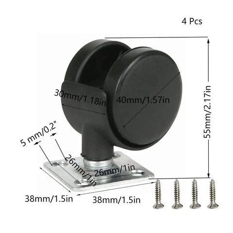 Plastic 1.5 Inch Swivel Caster Wheels Set Of 4 With 16 Screws For Appliances Furniture File Cabinets And Workbenches Smooth Quiet Rolling Durable Nylon Wheel On Sturdy Metal Base Heavy Duty Replacement