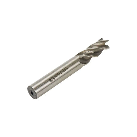 Heavy Duty Three Eighths Inch End Mill Set With Four Flute Straight Square End Mills Pro Grade High Speed Steel Cutter, single piece front view