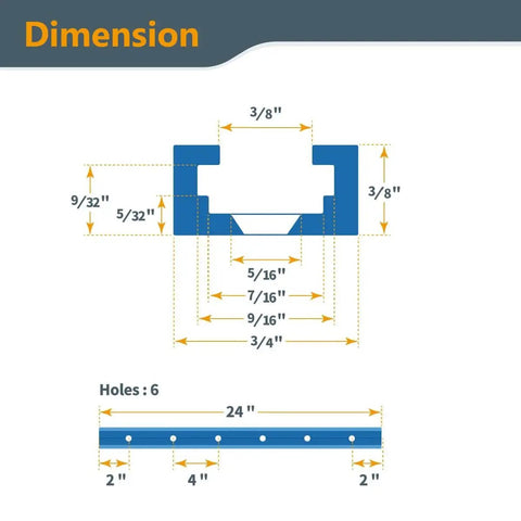 Dimensions of Double Cut Profile T Track And Knob Kit For Woodworking Jigs, 24 Inch Universal T Track Bars