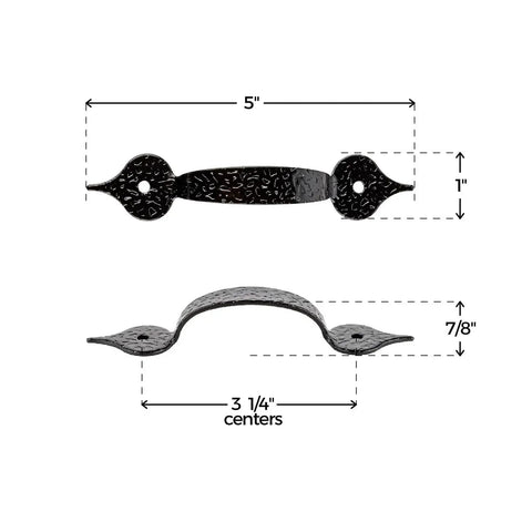 Hammered Black Drawer Pull With Three And One Quarter Inch Centers For Antique Cabinets Dresser Drawers And Desks Made Of Steel With Gloss Black Finish Reproduction Furniture Hardware Easy To Install Includes Mounting Screws Vintage Arrow End Handle