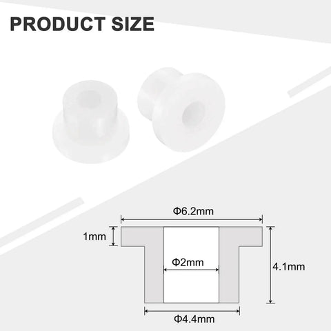 Flanged Nylon Sleeve Bearings Pack Of 60 Self Lubricating Bushings 2mm Bore 4.4mm Outer Diameter 4.1mm Length 6.2mm Flange White diagram