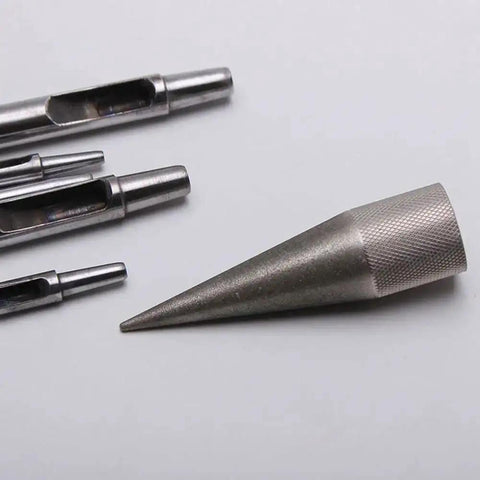 Round Hole Punch Edge Sharpener For DIY Leatherwork, Handy Manual Grinder Tool, stainless steel sharpener and leather punches.