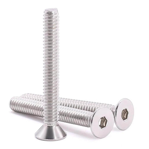 1/4-20 Flat Socket Cap Screws, 2-1/2 Inch Long, Full Thread, Countersunk Head, 304 Stainless Steel 18-8, side view.