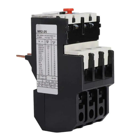 Beefed Up Adjustable Thermal Overload Relay for Electric Motors 2.5 to 4 Amp Range, heavy duty with large binding posts, side view.