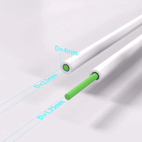 PTFE tube from All In One 3D Printer Tool Kit For A1 And A1 Mini Pro Grade Maintenance Set, showing dimensions and green filament insert