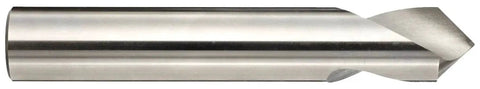 High Speed Steel NC Spotting Drill Bit For Dead On Centering On CNC Machines With 90 Degree Point Slow Spiral And Straight Shank One Half Inch Diameter Four And One Sixty Fourth Inch Overall Length YG-1 displayed from the side