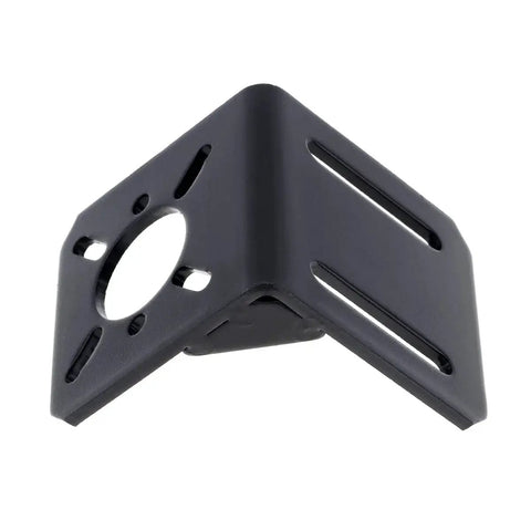 Universal L Type Motor Mount Bracket Two Pack for 750 755 775 795 850 895 DC Motors and 28 35 42 Stepper Motors Nema 17 Horizontal Mounting Base Steel 3mm Thick Built Tough for DIY CNC and 3D Printer Projects - black steel bracket with mounting holes and slots