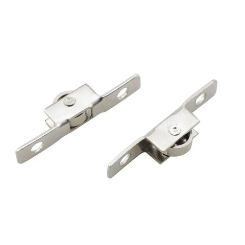 12 Pieces 3/8 Inch Metal Sliding Window Rollers Universal Single Slide Wheels For Doors Cupboards Drawers DIY Projects Durable Replacement Hardware Ideal For Track Systems Cabinets And Household Furnishings, showing two metal rollers with holes for easy installation.