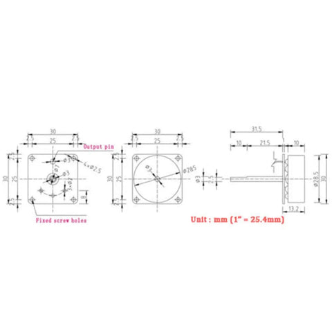Technical drawing of Mini 3 Phase Brushless AC Generator For Hands-On Science, showing dimensions and layout.