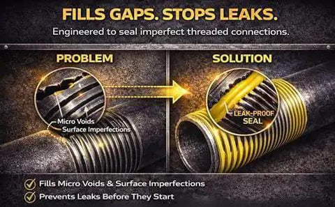 Comparison view showing All Purpose Pipe Dope Pro Grade Thread Sealant With High Viscosity And Low Odor as a leak-proof solution.
