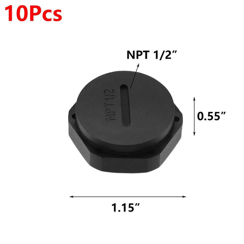 Nylon Closure Plug Set 10 Pcs NPT Half Inch Black Weatherproof Nonmetallic Round Cover