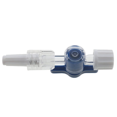 MEETOOT 2-way disposable medical stopcock with Luer connections, transparent body and blue valve housing