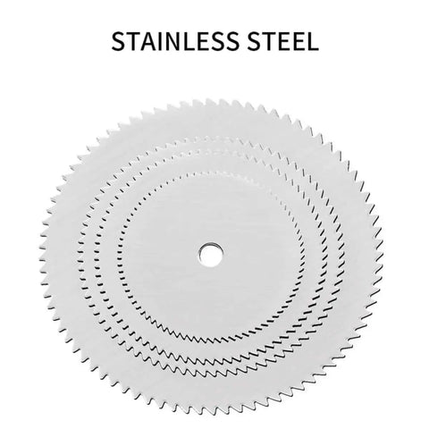 11 Piece Mini HSS Circular Saw Blade Set For Rotary Tools With stainless steel cutting discs shown stacked