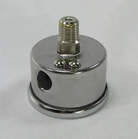 60 Psi Oil Pressure Gauge For Harley Davidson Bobber Chopper And Cafe Racer Builds, stainless steel case, rear view