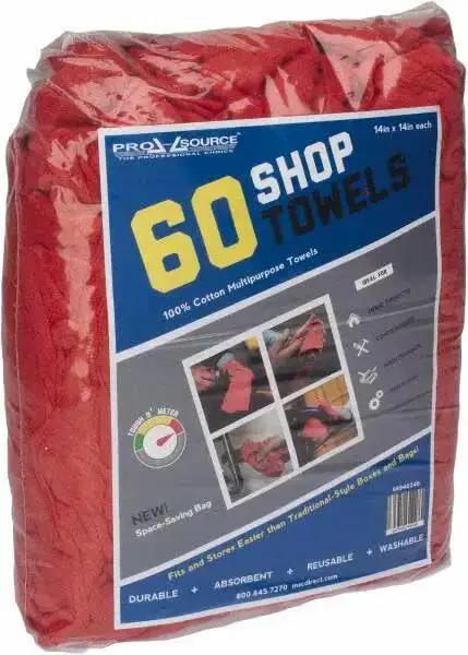 60 Pack 14 By 14 Inch Heavy Duty Shop Towels Red Virgin Cotton Absorbent Reusable Washable Wipes For Oil Grease Water And Chemicals Will Not Scratch Delicate Surfaces pack.