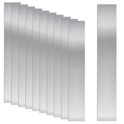 Premium 10 Pcs 304 Stainless Steel Shim Stock Kit Swpeet 1 Inch Wide 6 Inch Long 0.006 Inch Thick Thin Metal Shims Strips stacked.