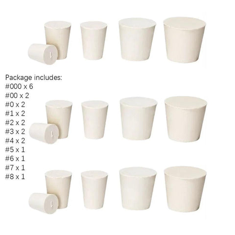 Assorted 22 Pcs Solid Rubber Lab Stopper Set with Tapered Plugs Size 000 Through Size 8 for Sealing and Containment in Laboratories