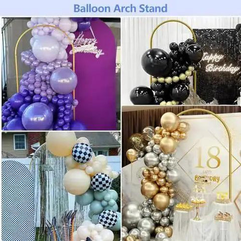 Six Foot Arch Backdrop Stand For Balloons And Garlands setup with decorative balloon garlands for events, gold finish display