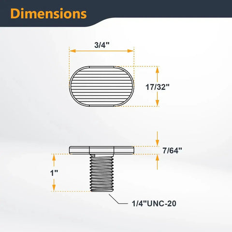 Diagram of 1/4-20 T Track Bolts 20 Pack For T Track And T-Slot Universal Track Hardware dimensions, showing size details.