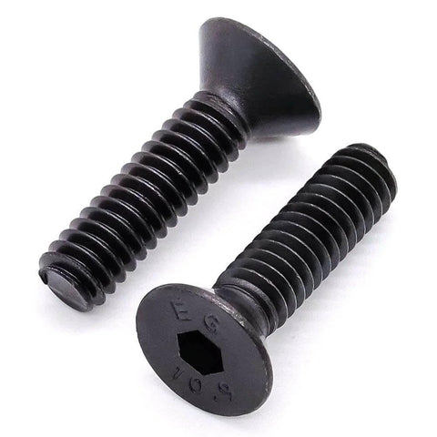 50 Pieces M5 X 30mm Flat Head Socket Cap Screws Black Oxide Finish 10.9 Grade Alloy Steel Full Thread Bolts displayed up close
