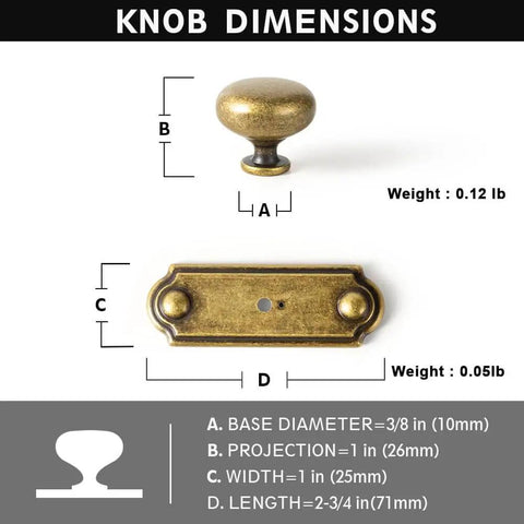 Six Piece Set Of Antique Brass Cabinet Knobs With Industrial Backplates For Kitchen Cabinets Classic Round Hardware diagram