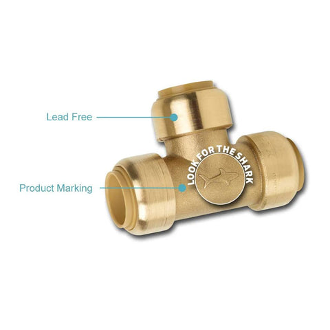 SharkBite 1/2 in PRV boiler feed valve, brass push-to-connect plumbing fitting with lead-free mark, side view