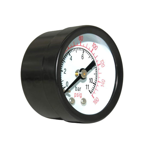 Beduan air compressor pressure gauge with 1-1/2 in dial, black housing, 0-160 psi, 1/8 in NPT.