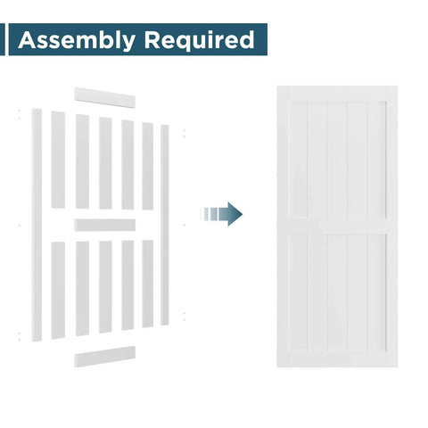 Assembly diagram of 96 By 84 Inch White Barn Door With Sliding Hardware Kit Double 48 By 84 Door Set Fits 92 To 94 Inch Wide Openings