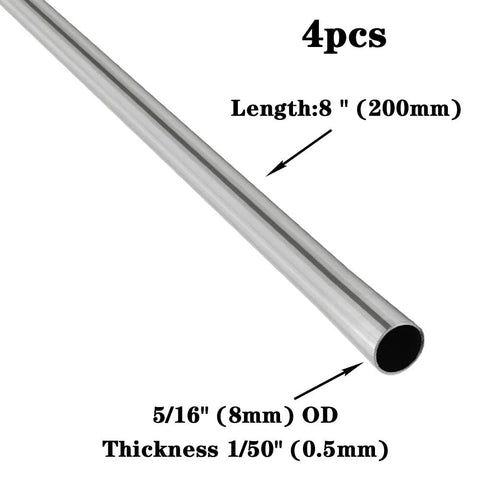 4pcs JoyTube 304 stainless steel tube, 5/16 in OD (8 mm), 8 in length, 0.5 mm wall thickness