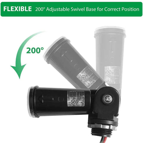 Outdoor Dusk To Dawn Photoelectric Sensor With Swivel Mount showing 200° adjustable swivel base