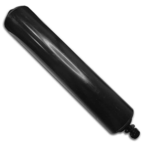 Black rubber roller part of a heavy-duty slide gate guide roller with C post welded bracket, sealed ball bearing side roller assembly