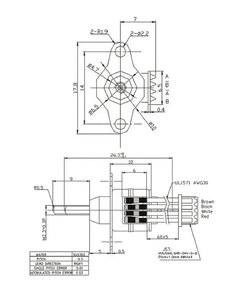 Technical drawing of a 5V To 6V Precision Stepper Starter Motor For Telescopic Linear Actuator With 10mm Shaft And 6mm Stroke Electronic Driver Kit