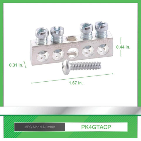 4 Terminal Ground Bar Kit For QO Load Centers Silver No Fuss Install Compact Lightweight Grounding Bar UL Listed And CSA Rated PK4GTACP Compatible