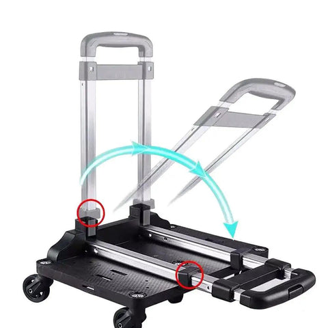Spinner Wheelbase Luggage Cart For Bags And Pet Carriers With Secure Luggage Strap and Lightweight 2.9 lb Build, pull-up handle visible