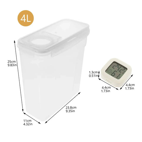 4L Filament Dryer Box for 3D Printer Spools with dimensions shown and digital humidity temperature monitor