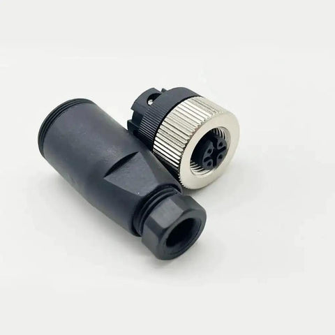 Two Pack M12 Four Pin A Code Female Circular Connector IP67 Sensor Plug, 12mm screw crimping brass gold plated contacts, unshielded.