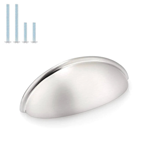10 Pack Brushed Nickel Cabinet Pulls Cup Style Drawer Handles and Knobs with 3 Inch Center To Center Holes, side view