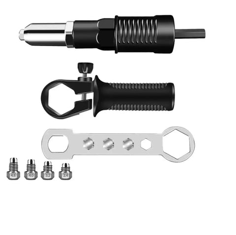 Electric Rivet Gun Attachment Kit For Drill With Four Rivet Heads 2.4mm 3.2mm 4.0mm 4.8mm Pro Fast Pop Riveting Alloy Steel