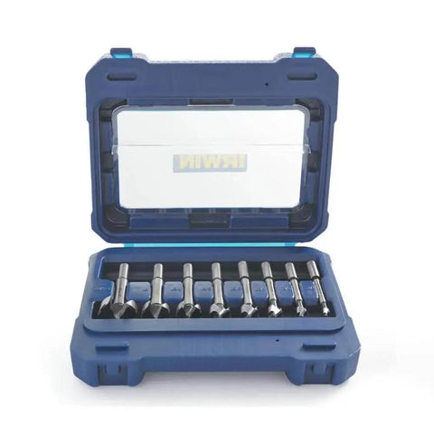 Forstner Bit Set For Woodworking, 8 Piece With Flat Bottomed Holes And Pocket Holes, Ultra Sharp Cutting Teeth, in blue case
