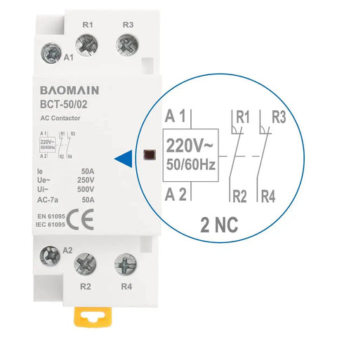 220V AC 2 Pole Contactor With 2 NC Normally Closed Contacts For Fail Safe Control In HVAC Motors Pumps And Lighting Systems