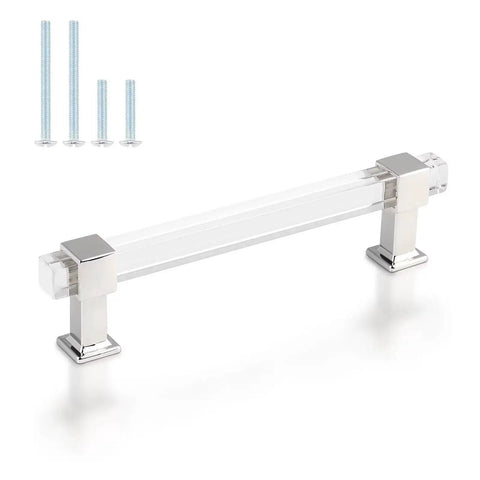 10 Pack 5 Inch Center To Center Adjustable Cabinet Handles Modern Drawer Pulls With Square Acrylic Tube And Zinc Alloy Base Polished Chrome Finish