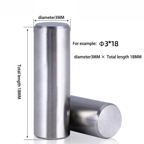 Beefy 304 Stainless Steel Cylindrical Dowel Pins For Precision Alignment And Locking Solid Round Locating Pins 2.5x35 Mm Includes 50 Or 100 Pcs Great For Mechanical Assembly DIY And Pro Shop Gear, shown in close-up with size dimensions labeled