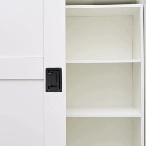 Spring Loaded Lifting Ring Pull Handle Stainless Steel Flush Mount Boat Hatch Pull installed on white cabinet door.