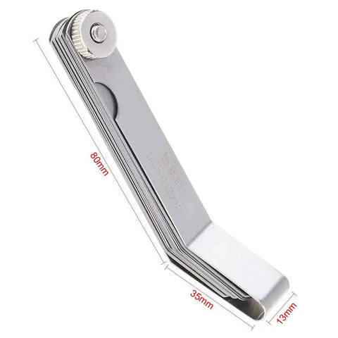 Curved Steel Gapped Feeler Gauge Set For Woodworking With 16 Blades And 0.05 To 1 Millimeter Thickness Range, 100A16 Model, side view