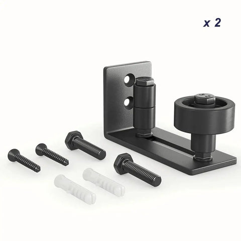 Adjustable Floor Guide For All Sliding Barn Doors With Eight Setup Options, Flush Bottom Design, Flat Stay Roller, Set Of 2, Solid Steel and POM Nylon