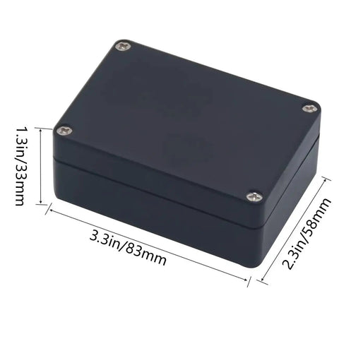 IP67 Waterproof Plastic Project Box Enclosure With Built In Gasket, Rugged Junction Box, Black 3.3 by 2.3 by 1.3 Inches, top view
