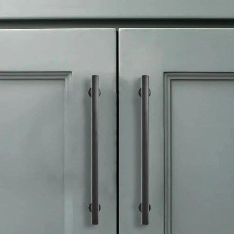 4 Inch Matte Black Cabinet Pulls Pack Of 2 Heavy Duty Solid Hardware installed on cabinet doors